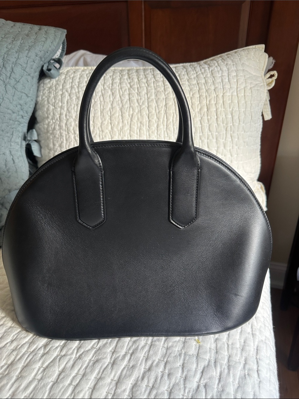 Structured Black Dome Satchel Handbag